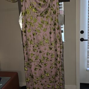 JS Collections Pink Maxi Dress with Green Embroidery